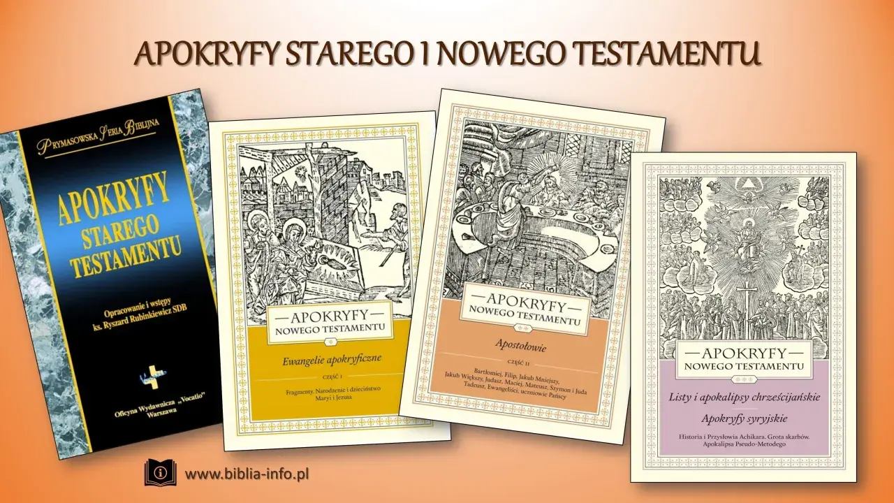 Książki z serii "Apokryfy Starego i Nowego Testamentu", zawierające teksty ewangelii, apostołów i listów.