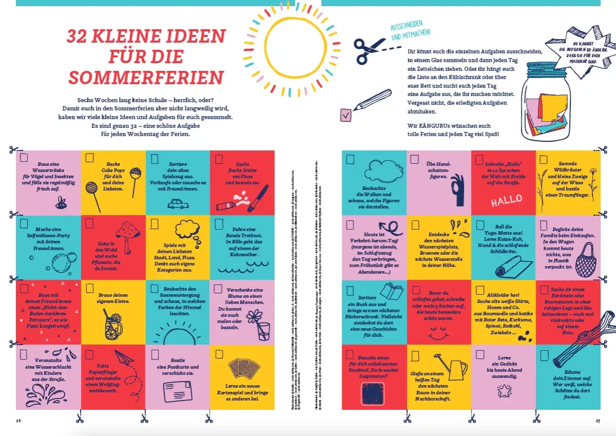Ferienprogramm Grundschule Ideen: 32 kleine Ideen für die Sommerferien zum Ausschneiden und Mitmachen.