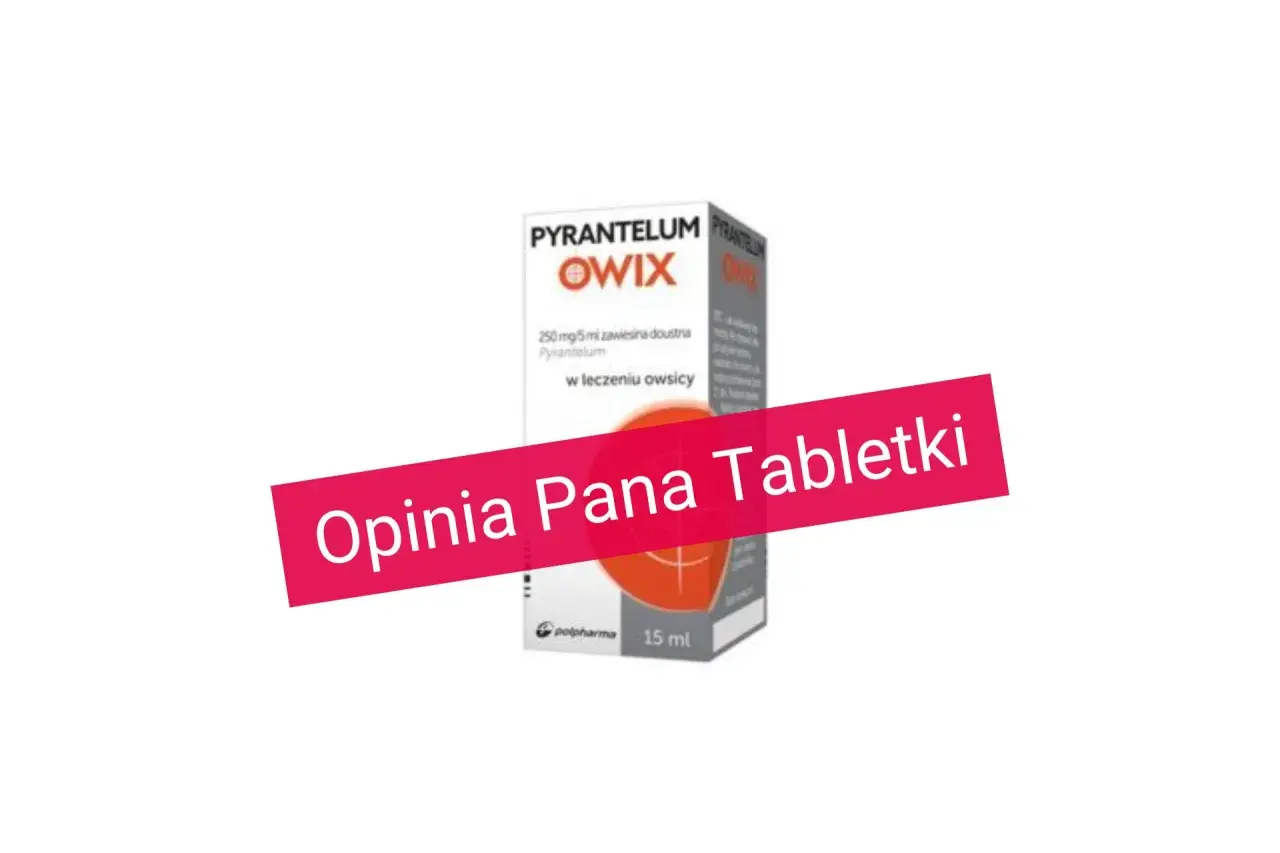 Opakowanie leku Pyrantelum Owix, który jest środkiem na odrobaczenie dla ludzi.