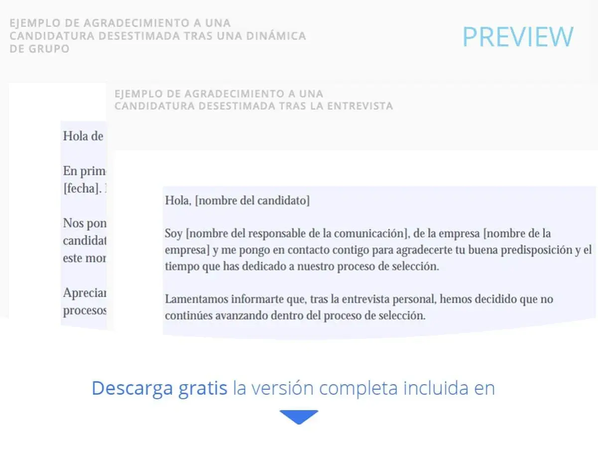 Ejemplo de carta de agradecimiento a una persona especial, mostrando un modelo de comunicación para candidatos desestimados tras una entrevista.