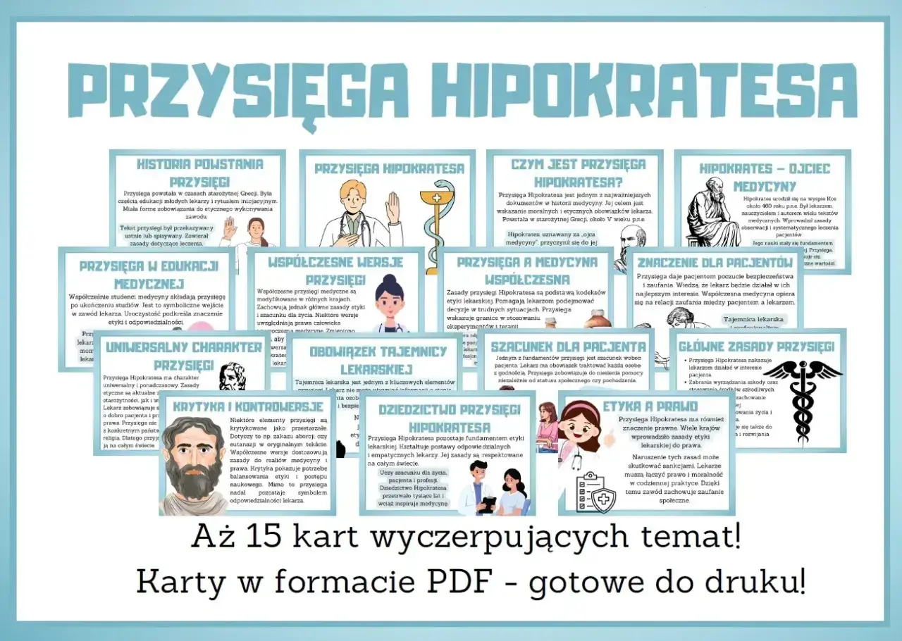 Przysięga Hipokratesa: historia, zasady, współczesne wersje i znaczenie dla pacjentów. Materiał edukacyjny w PDF.
