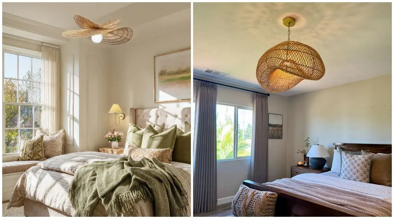 Dos habitaciones decoradas con estilo, cada una con un plafón ratán que aporta calidez y textura natural.