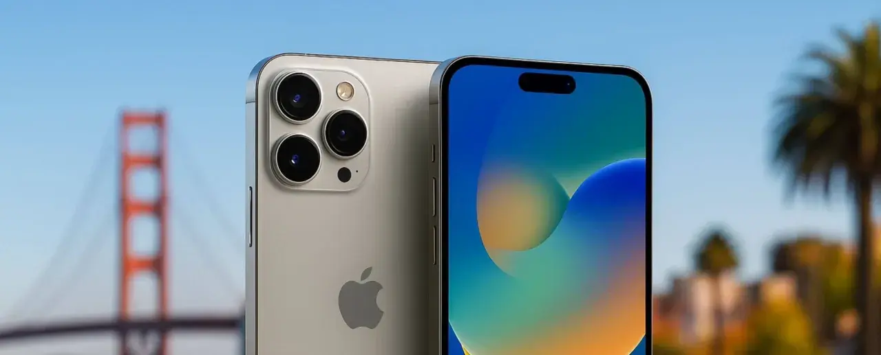 Nowy iPhone z potrójnym aparatem na tle Złotej Bramy. Czas na nowe możliwości!