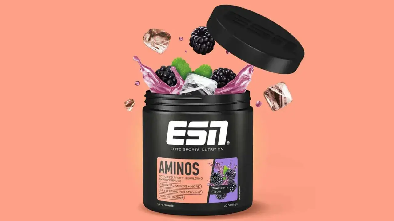 ESN Aminos in Brombeergeschmack: Erfrischende Aminos mit Eis und Beeren, perfekt für dein Training.