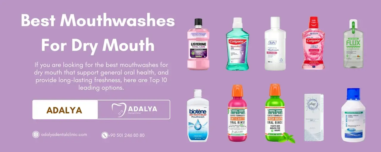 Beste Mundspülungen gegen trockenen Mund, darunter Listerine, Colgate und TheraBreath. Medikamente für Mundtrockenheit.