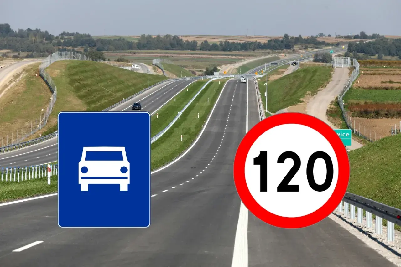 Droga ekspresowa z ograniczeniem prędkości do 120 km/h. Znak informuje o dopuszczalnej prędkości na tym odcinku.