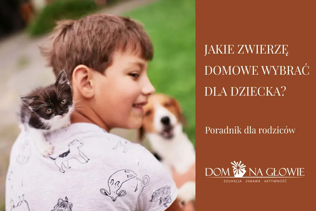 Chłopiec z kotkiem na ramieniu i psem w tle. Poradnik dla rodziców: jakie zwierzę domowe wybrać? Lista zwierząt.