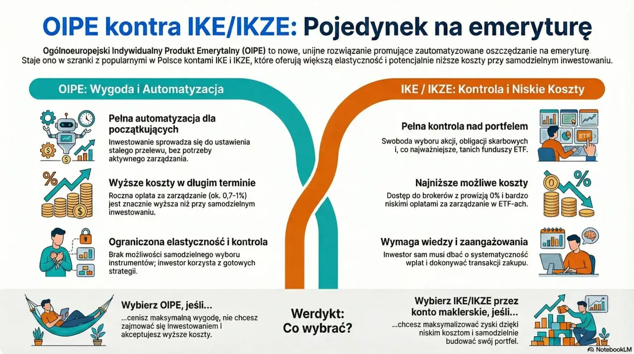 OIPE vs IKE/IKZE: porównanie dla emerytury. Wybierz OIPE dla wygody i automatyzacji, czy IKE/IKZE dla kontroli i niskich kosztów? Warto?