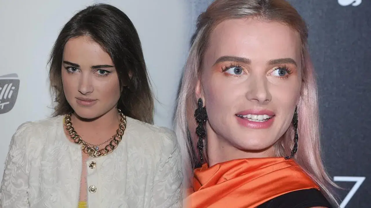 Maffashion kiedyś: dwie wersje influencerki, jedna w białej koronkowej marynarce i złotej biżuterii, druga z różowymi włosami i pomarańczową suknią.