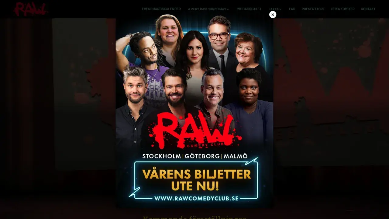 En grupp glada komiker från Raw Comedy Club i Stockholm. Vårens biljetter är ute nu!