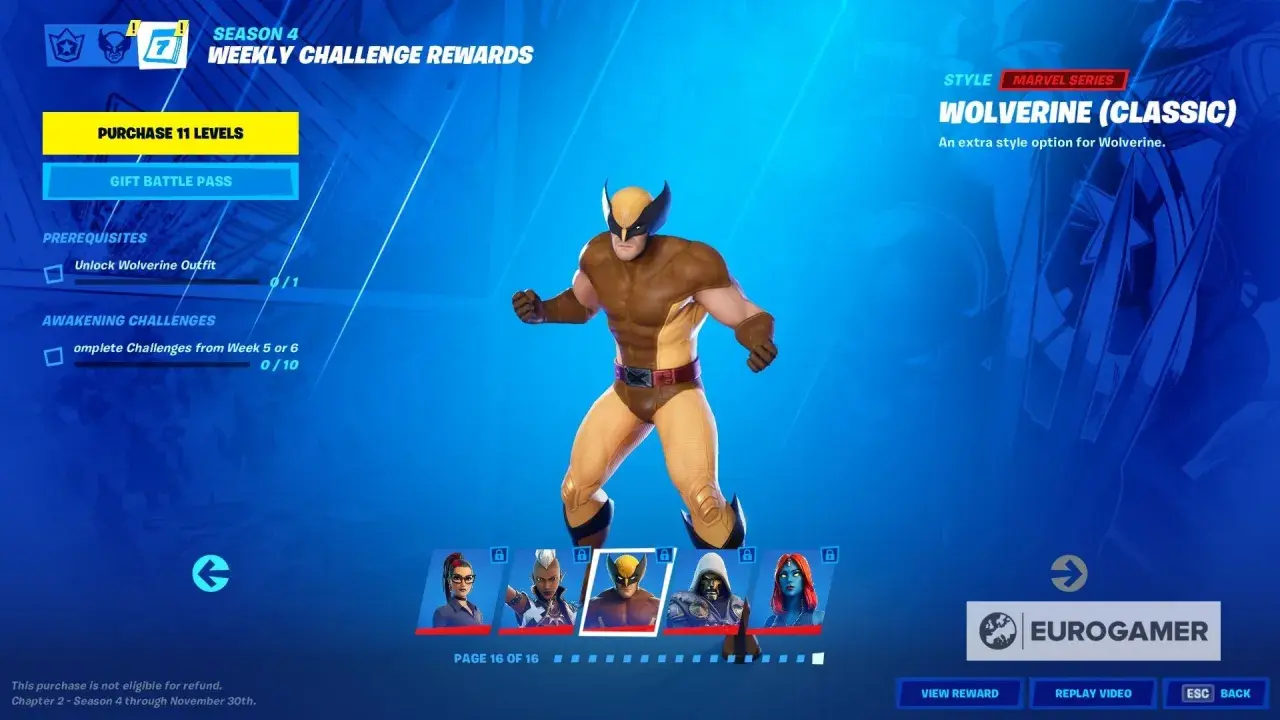 Wolverine (Classic) z Fortnite, dostępny po ukończeniu wyzwań.