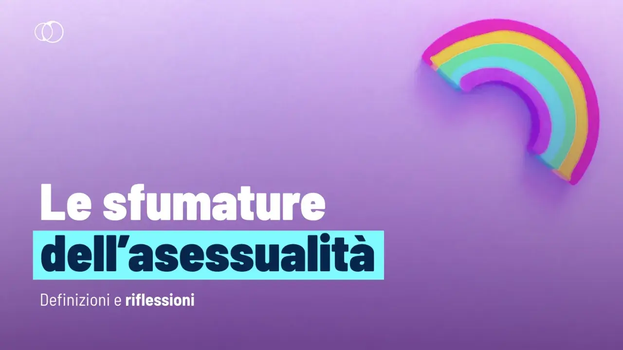Le sfumature dell'asessualità: definizioni e riflessioni. Un arcobaleno stilizzato su sfondo viola.