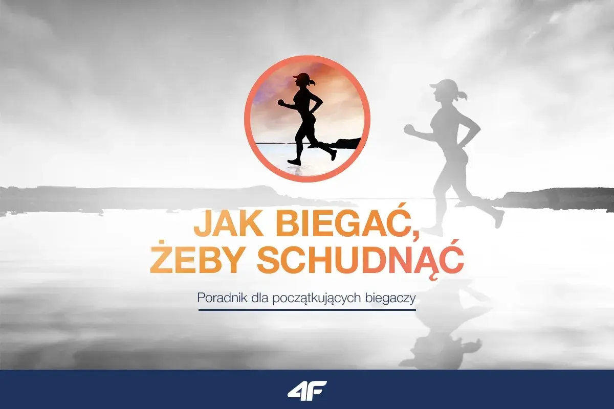 Sylwetki biegaczy na tle krajobrazu. Tekst: "Jak biegać, żeby schudnąć". Poradnik dla początkujących. Ile cardio na redukcji?