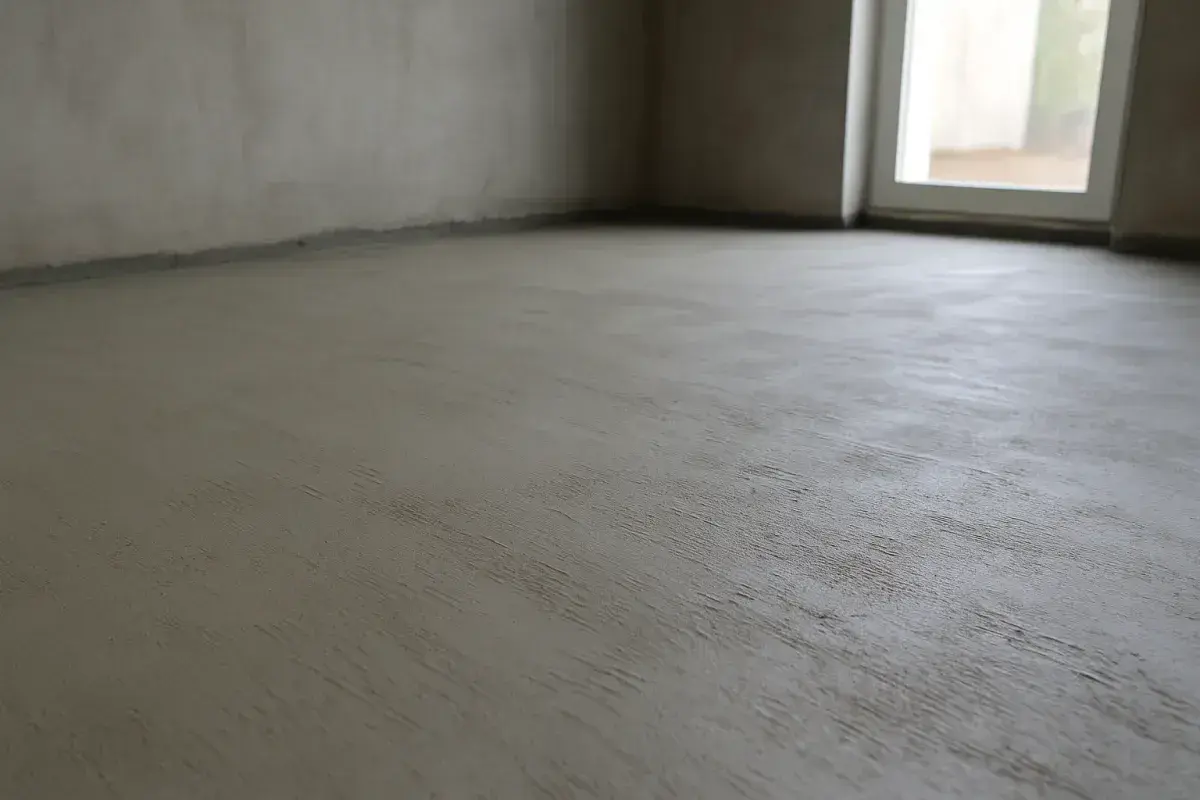 Świeżo wylana posadzka betonowa, gotowa na kolejne etapy budowy. Zastanawiasz się, ile worków cementu na palecie?