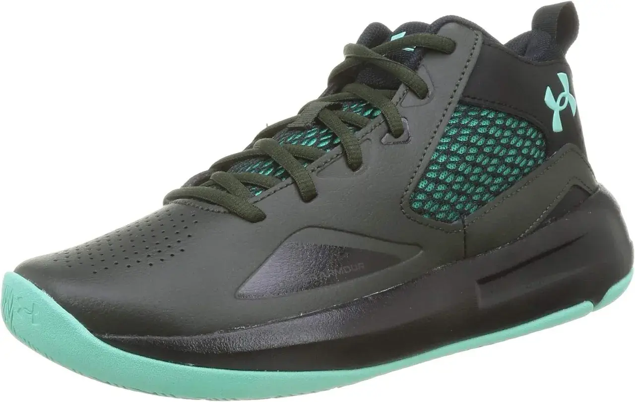 Buty Under Armour Lockdown 5 w kolorze ciemnozielonym z turkusowymi akcentami.