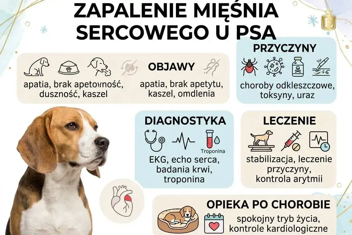 Zapalenie mięśnia sercowego u psa objawia się m.in. kaszlem, apatią i brakiem apetytu. Informacje o przyczynach, diagnostyce i leczeniu.