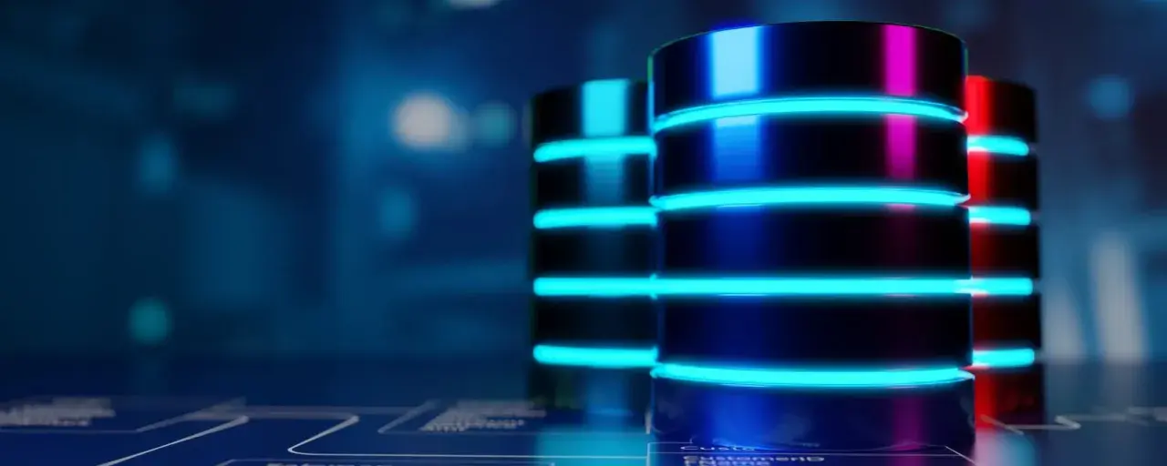Server con luci al neon blu e rosse, che simboleggiano un sistema di database ole db.