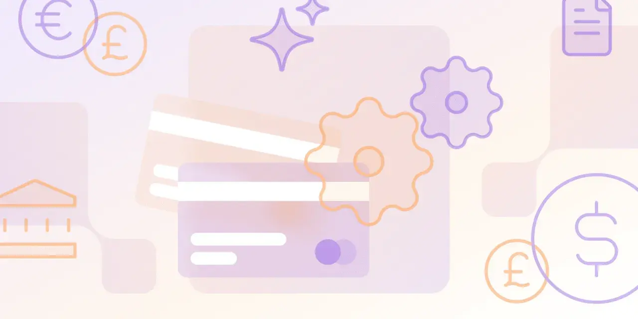 Kreditkarten, Währungssymbole und Zahnräder deuten auf einen effizienten **payment processor** hin, der Transaktionen vereinfacht.