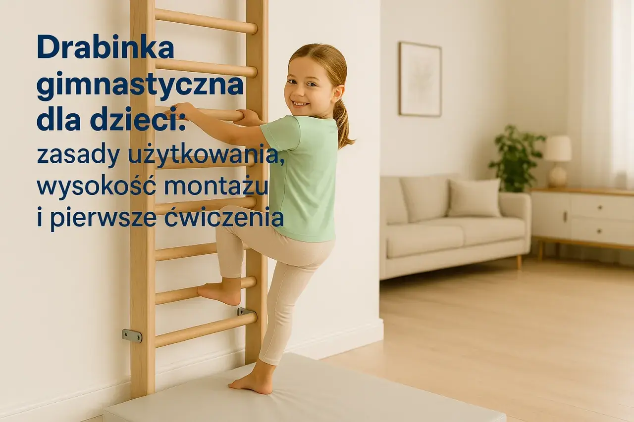 Uśmiechnięta dziewczynka wspina się po drabince gimnastycznej, wykonując pierwsze ćwiczenia.