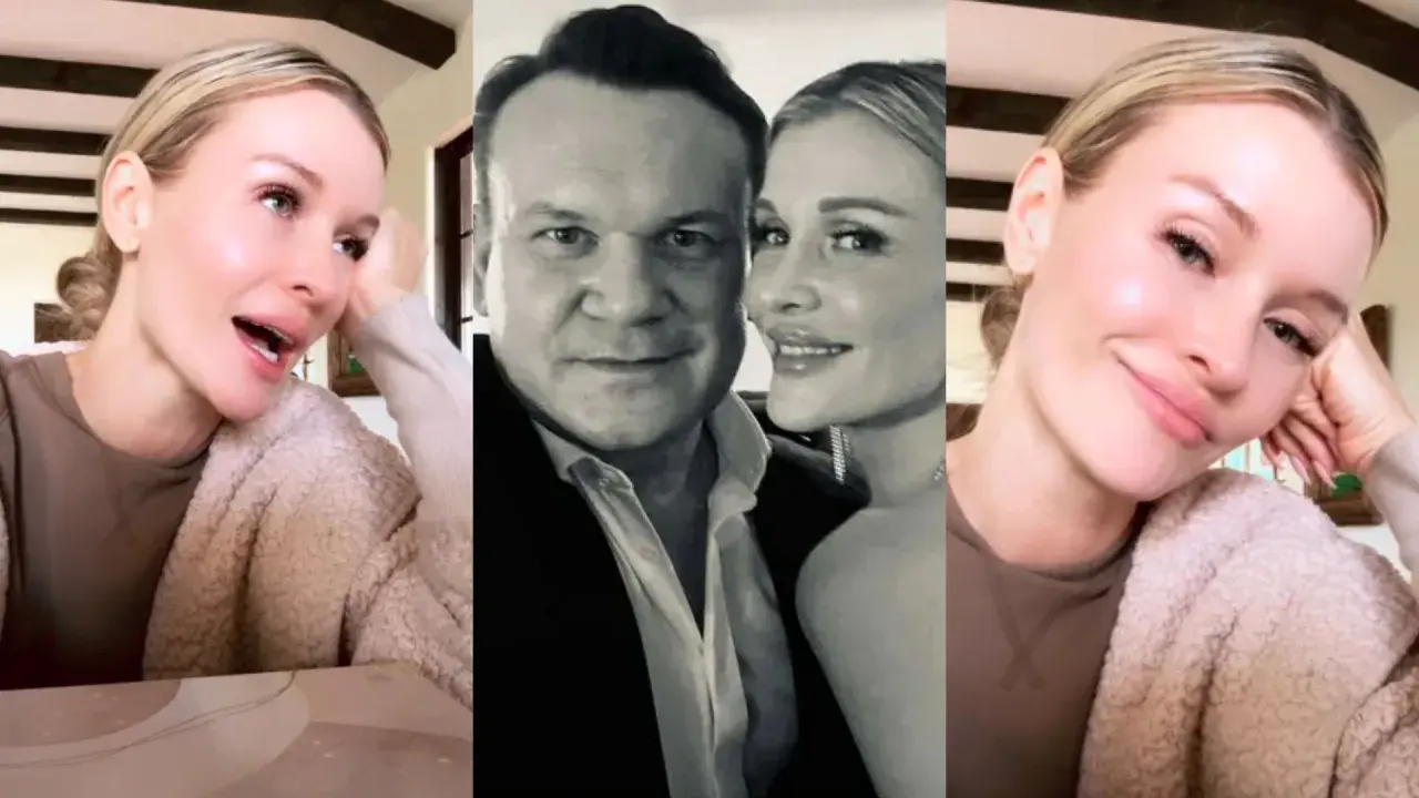Dominik Tarczyński i jego pierwsza żona na zdjęciu. Kobieta uśmiecha się, opierając głowę na dłoni.