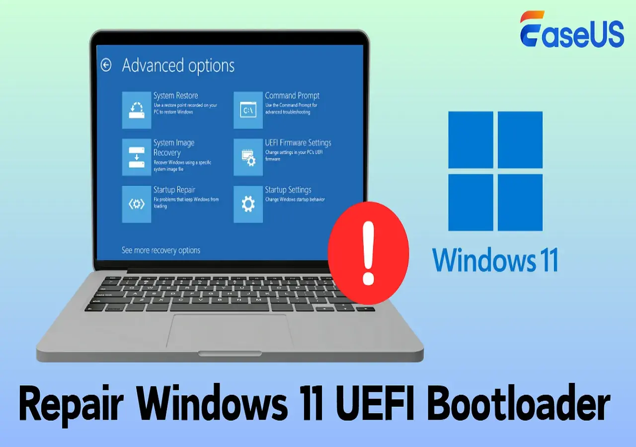 Naprawa Windows 11 UEFI bootloader na laptopie z widocznymi opcjami odzyskiwania.