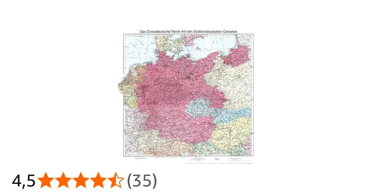 Karte des Großdeutschen Reiches mit den Sudetendeutschen Gebieten, 1938.