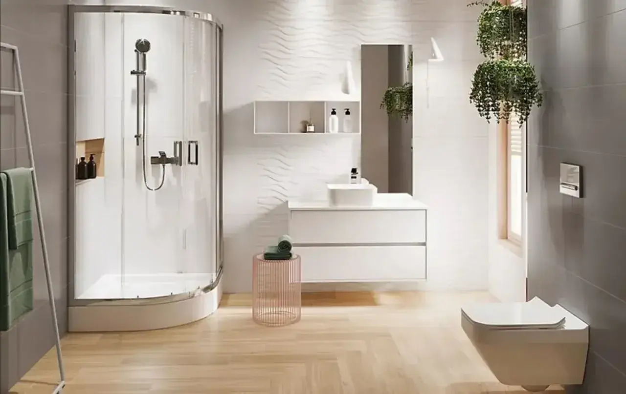 Nowoczesna łazienka 5m2: prysznic, umywalka, WC. Szacowany koszt remontu łazienki 5m2 robocizna.