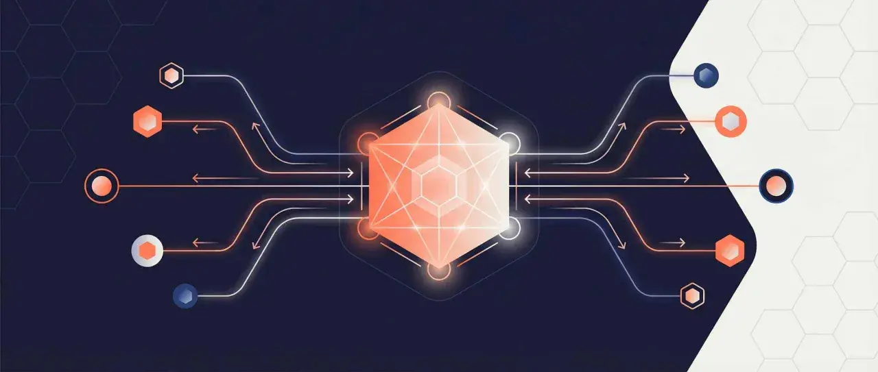 Schéma abstrait de flux de données, évoquant la rapidité et l'efficacité d'un serveur javascript express.