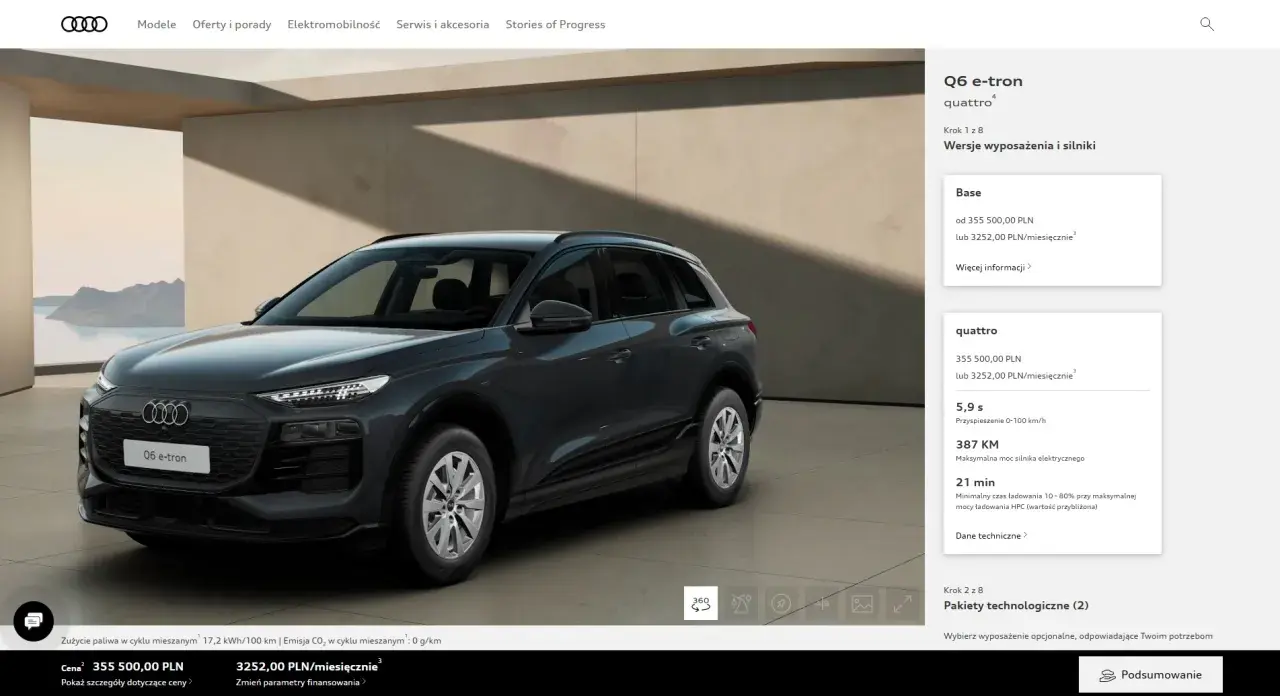 Audi Q6 e-tron quattro. Cena od 355 500,00 PLN. Elektryczny SUV z imponującymi osiągami.