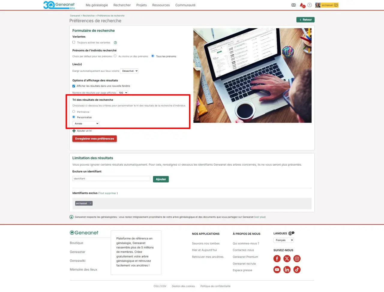 Préférences de recherche sur Geneanet, pour affiner les résultats de vos recherches d'ancêtres. Les archives du Cher état civil sont accessibles.
