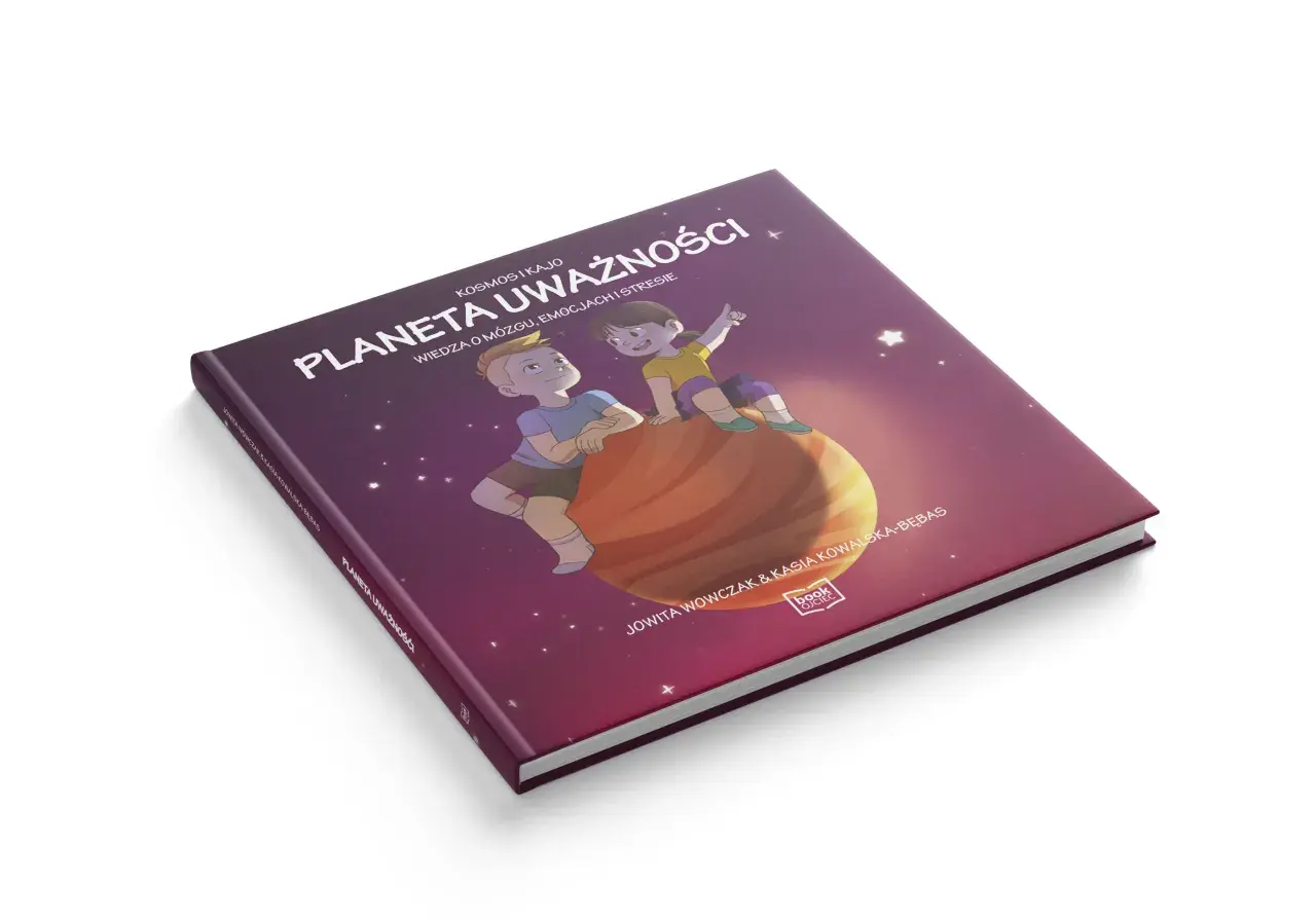 Książka "Planeta Uważności" z ilustracją dzieci na planecie, która symbolizuje gnozę i wiedzę o emocjach.