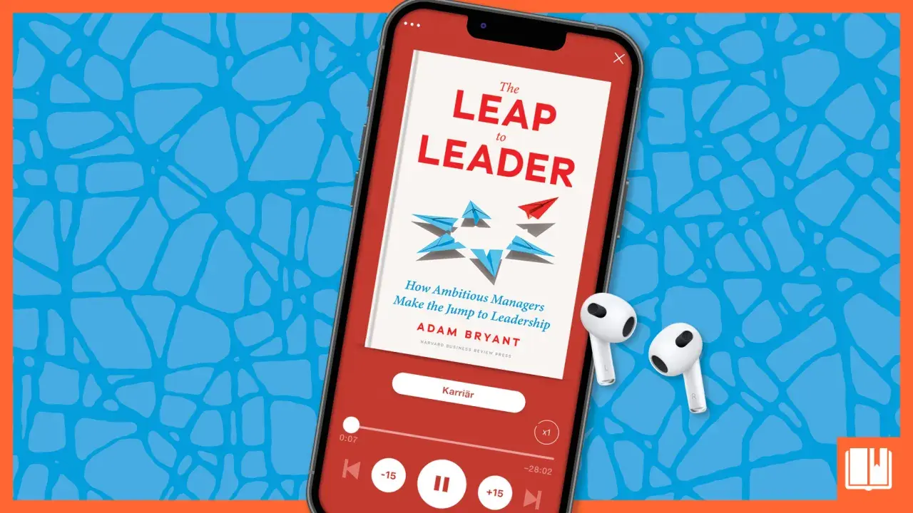 En mobiltelefon visar en ljudbok om ledarskap, "The Leap to Leader". Kanske kan den hjälpa till att motverka dålig arbetsmoral.