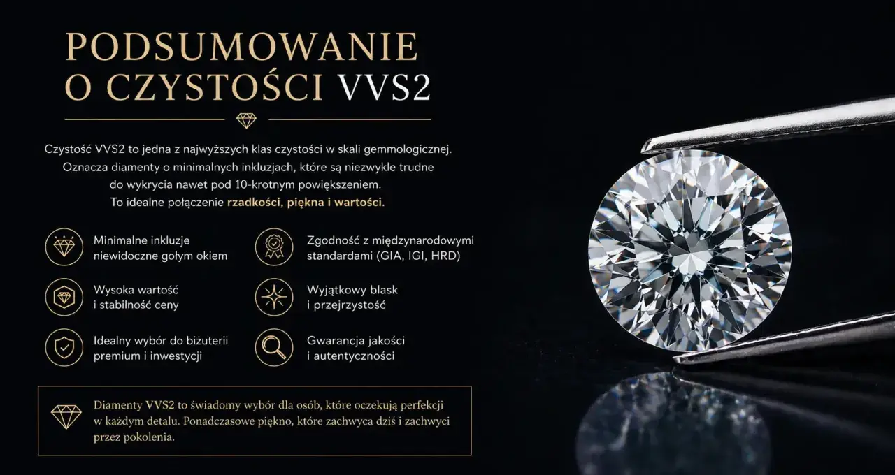 Diament VVS2: co to znaczy? Wyjątkowa czystość, minimalne inkluzje, wysoka wartość i blask. Idealny wybór dla koneserów.