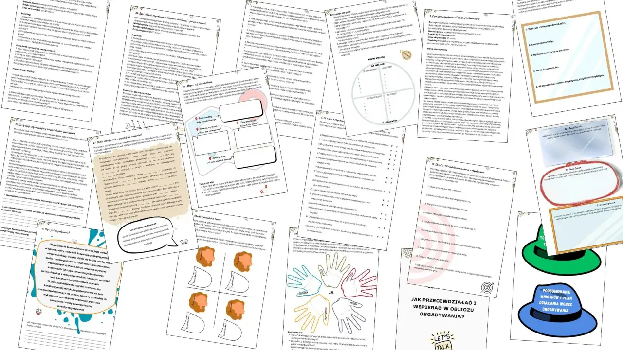 Materiały edukacyjne o obgadywaniu: ćwiczenia, pytania, schematy i grafiki. Cytaty o ludziach którzy obgadują.
