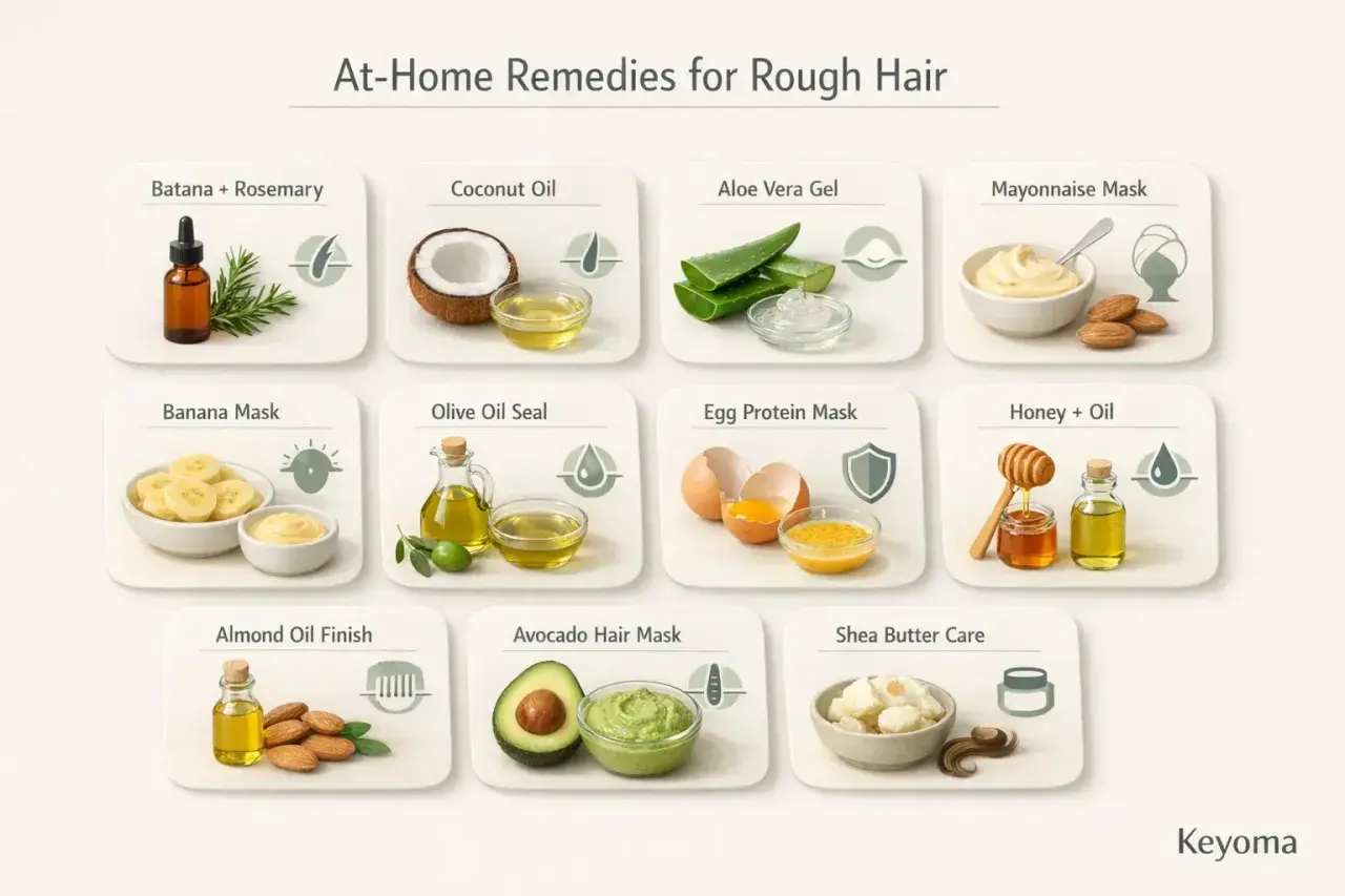 ¿Tengo el pelo como un estropajo? Remedios caseros: aceite de coco, aloe vera, mayonesa, plátano, aceite de oliva, huevo, miel, almendras, aguacate y manteca de karité.