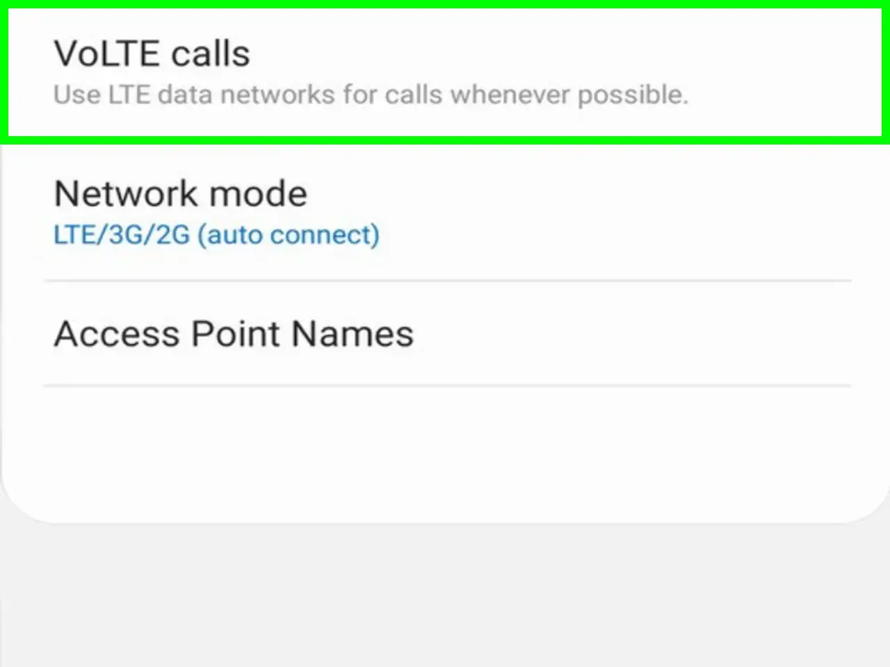 Ustawienia telefonu: VoLTE calls. Jak wyłączyć tę funkcję? Wybierz tryb sieci LTE/3G/2G.
