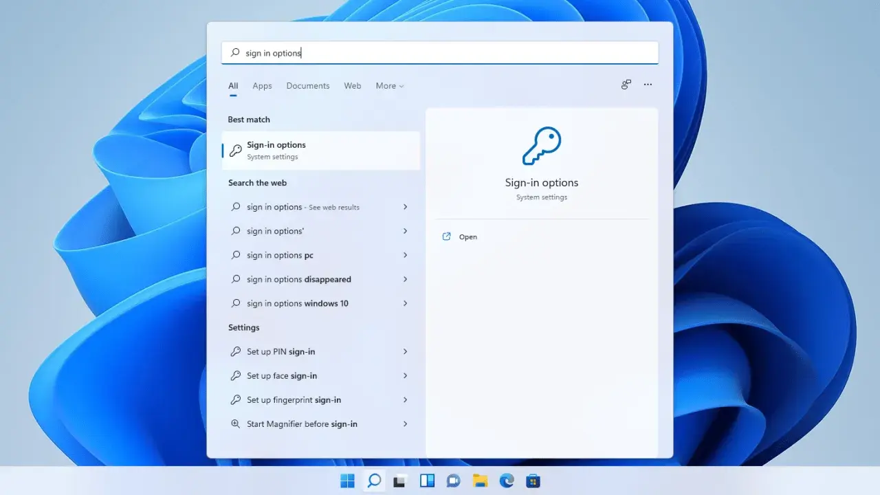 Szukasz jak zmienić hasło w komputerze? Wpisz "sign in options" w wyszukiwarce Windows, aby znaleźć ustawienia logowania.