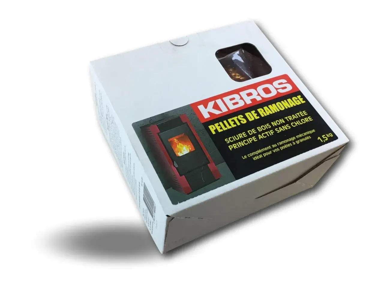 Boîte de pellets de ramonage KIBROS pour poêle à granulés.