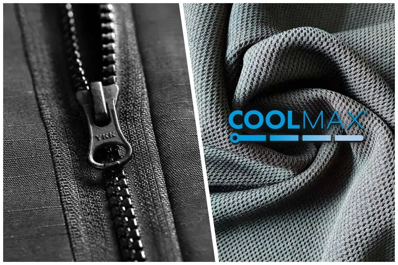 Zamek YKK i przewiewna tkanina na kurtki z logo COOLMAX. Idealna na aktywny dzień.
