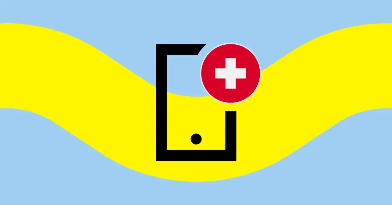 Symbol telefonu z czerwonym kółkiem i białym krzyżem, na tle falujących pasów żółtego i błękitnego. Idealny do opisu roamingu w UE.