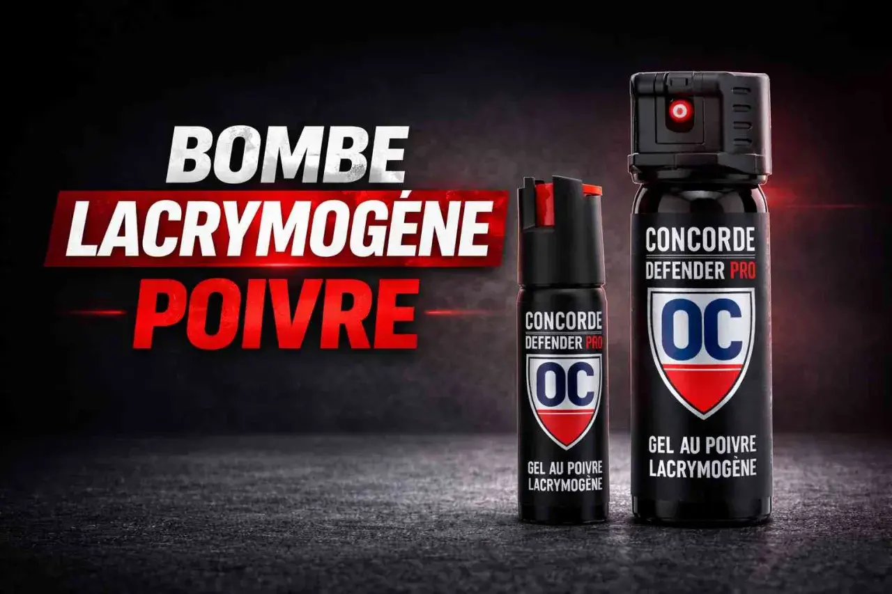 Deux bombes lacrymogènes de marque Concorde Defender Pro, gel au poivre pour un effet immédiat.