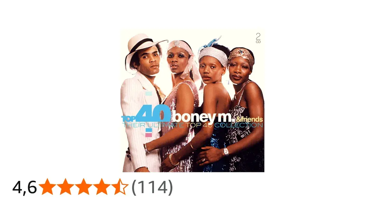 Okładka albumu "Boney M. & Friends - Their Ultimate Top 40 Collection". Grupa prezentuje się w strojach z lat 70.