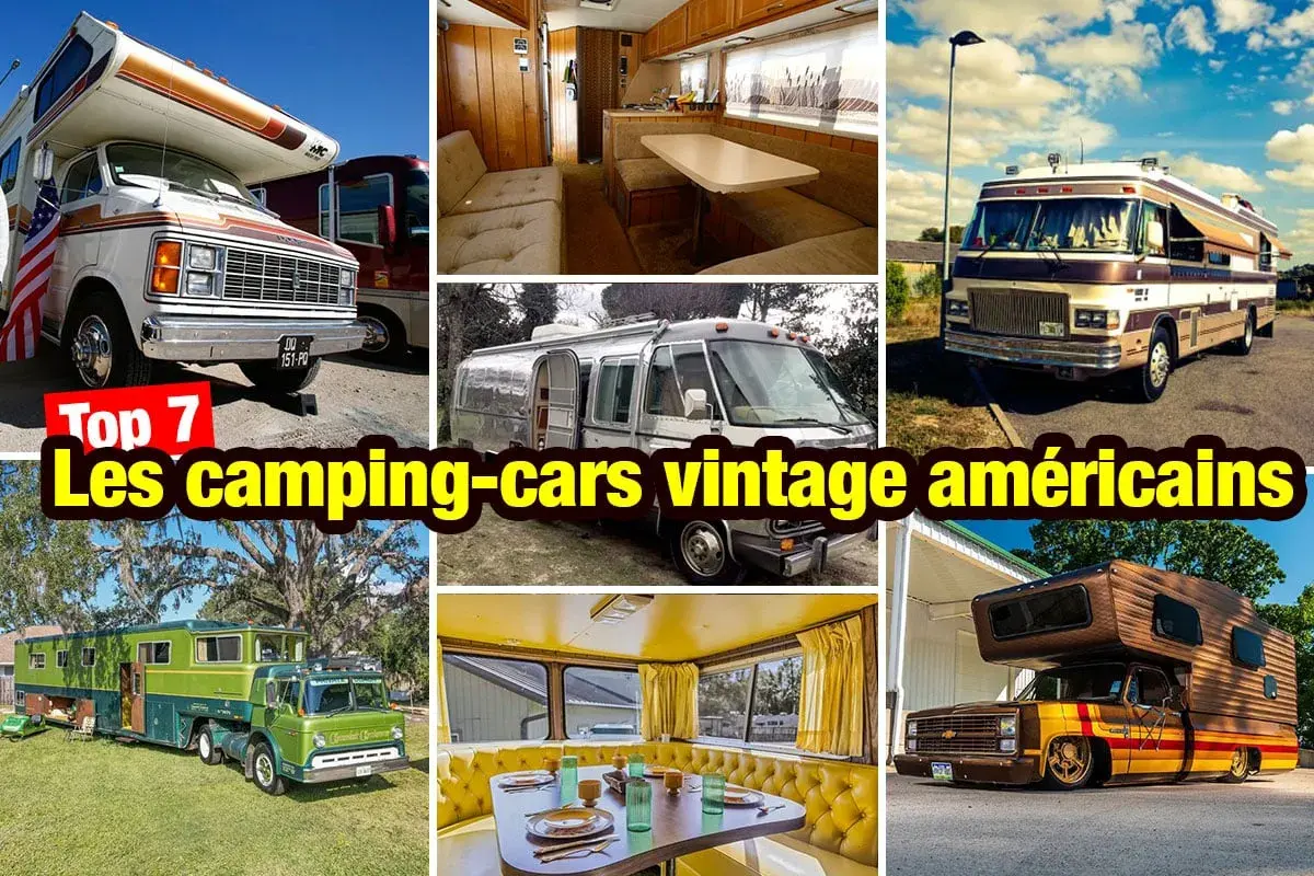 Collection de camping-cars américains vintage, des modèles iconiques aux intérieurs cosy, parfaits pour l'aventure sur la route.