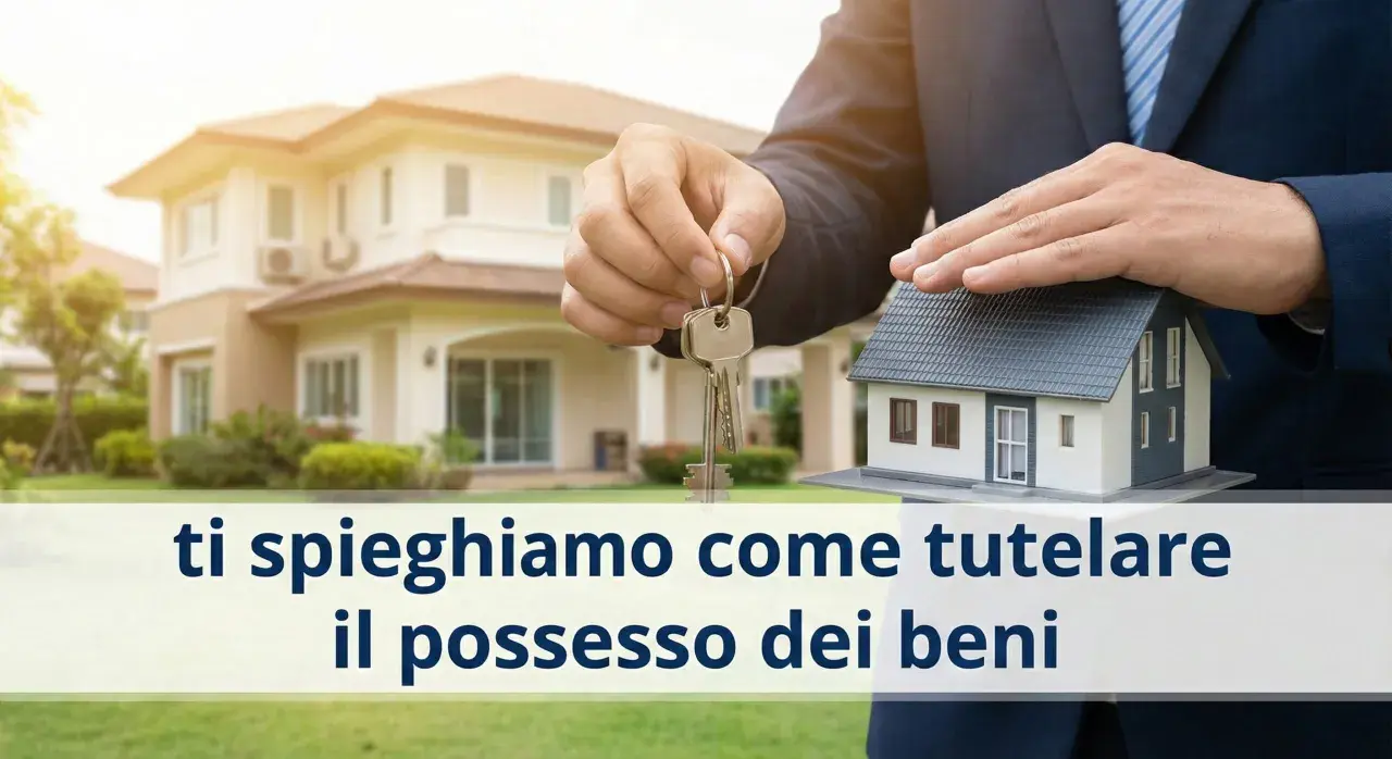 Mano con chiavi e modello di casa, per impedire accesso comproprietario. Proteggi il tuo possesso.
