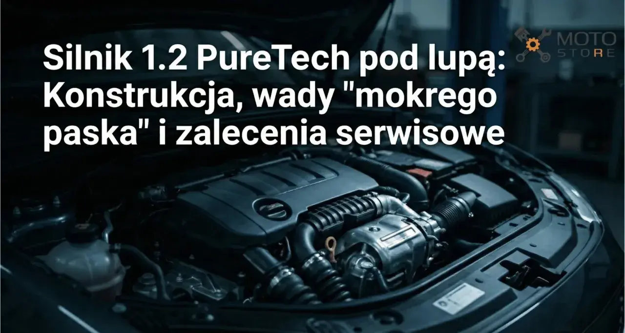 Silnik 1.2 PureTech z otwartą maską, analiza konstrukcji, wad "mokrego paska" i zaleceń serwisowych.