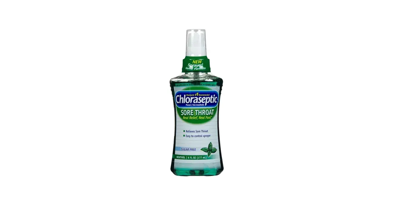Spray Chloraseptic na ból gardła, z mentolem, bez cukru. Szybka ulga w bólu gardła, idealny na podróż.