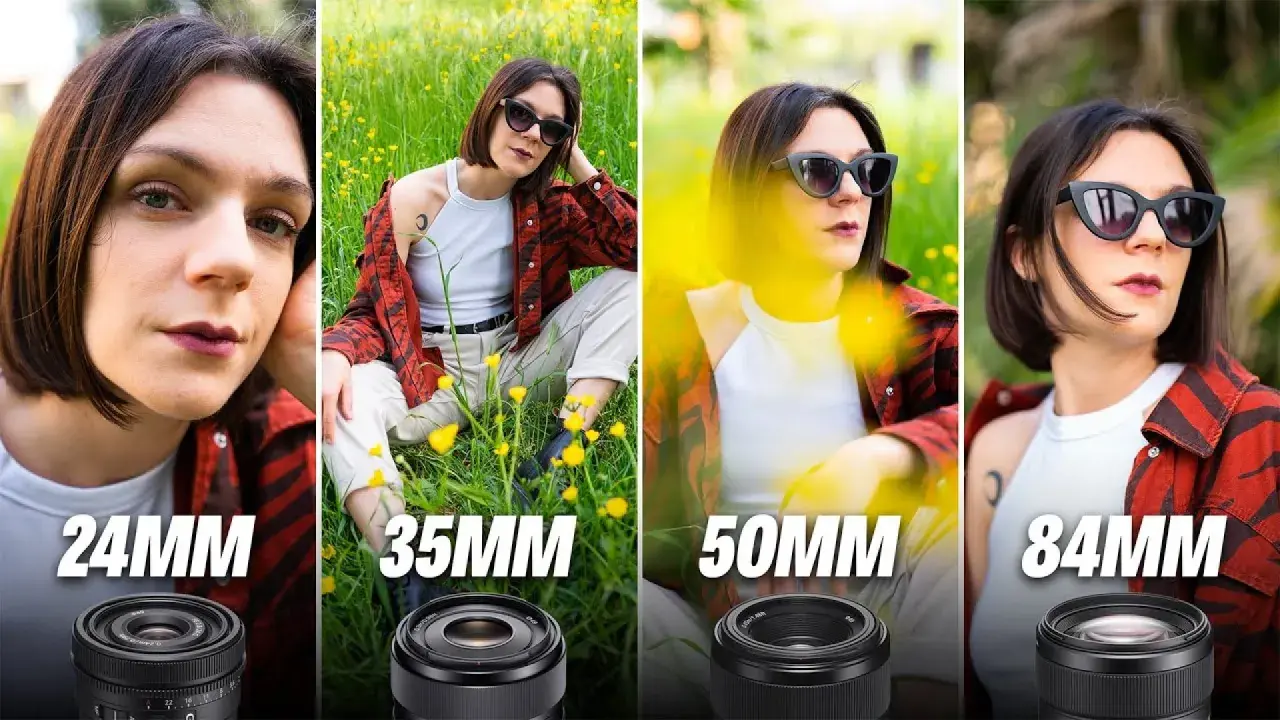 Confronto tra obiettivi: 24mm, 35mm, 50mm e 84mm. Il 50mm è ottimo per ritratti con sfondo sfocato.