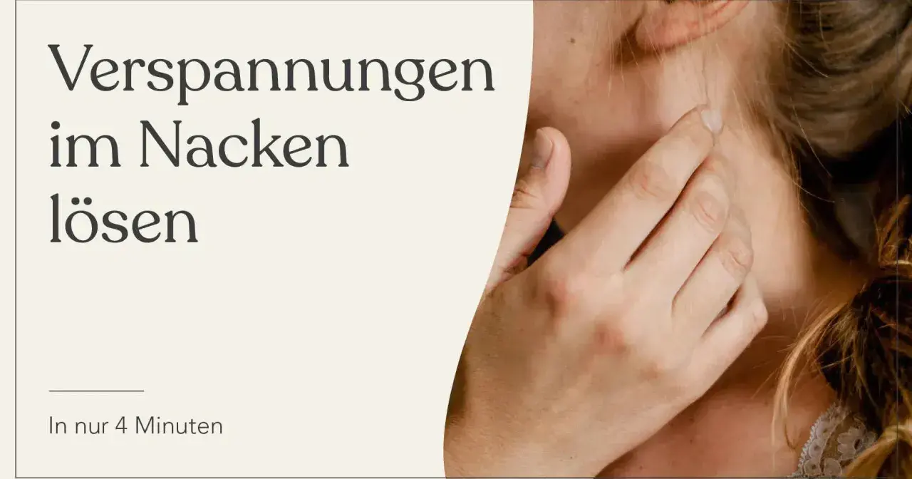Eine Hand massiert sanft den Nacken, um Verspannungen zu lösen. Ein leichtes Knacken im Nacken kann Erleichterung bringen.