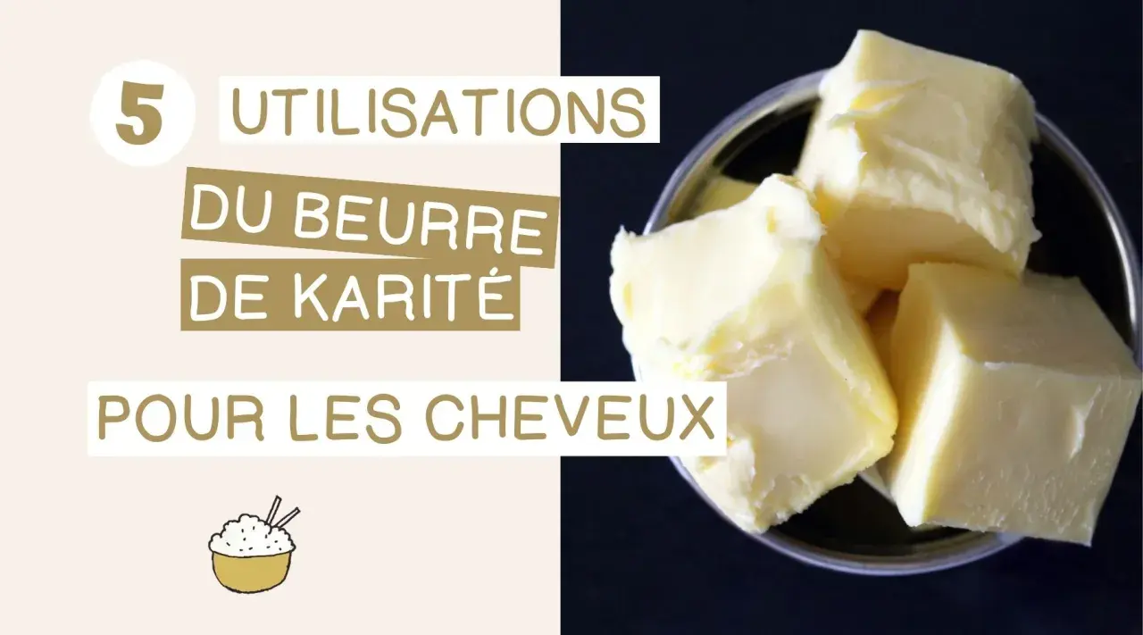 5 utilisations du beurre karité pour les cheveux. Gros plan sur des cubes de beurre karité crémeux dans un bol.