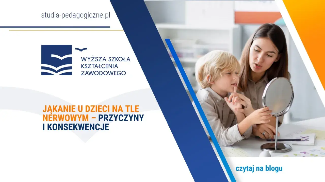 Terapeutka pomaga chłopcu z jąkaniem ćwiczyć artykulację przed lusterkiem.